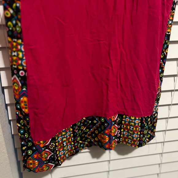 Red Embroidered Long Top Boho Western Vibrant Southwestern Santa Fe Slit Sides - Picture 5 of 10